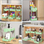 3 Pack Under Sink Organizers, 2-Tier Multi-Use Kitchen and Bathroom Organizers and Storage with Sliding Drawers，Bathroom Cabinet Organizer (Green, 12.8 Inch)