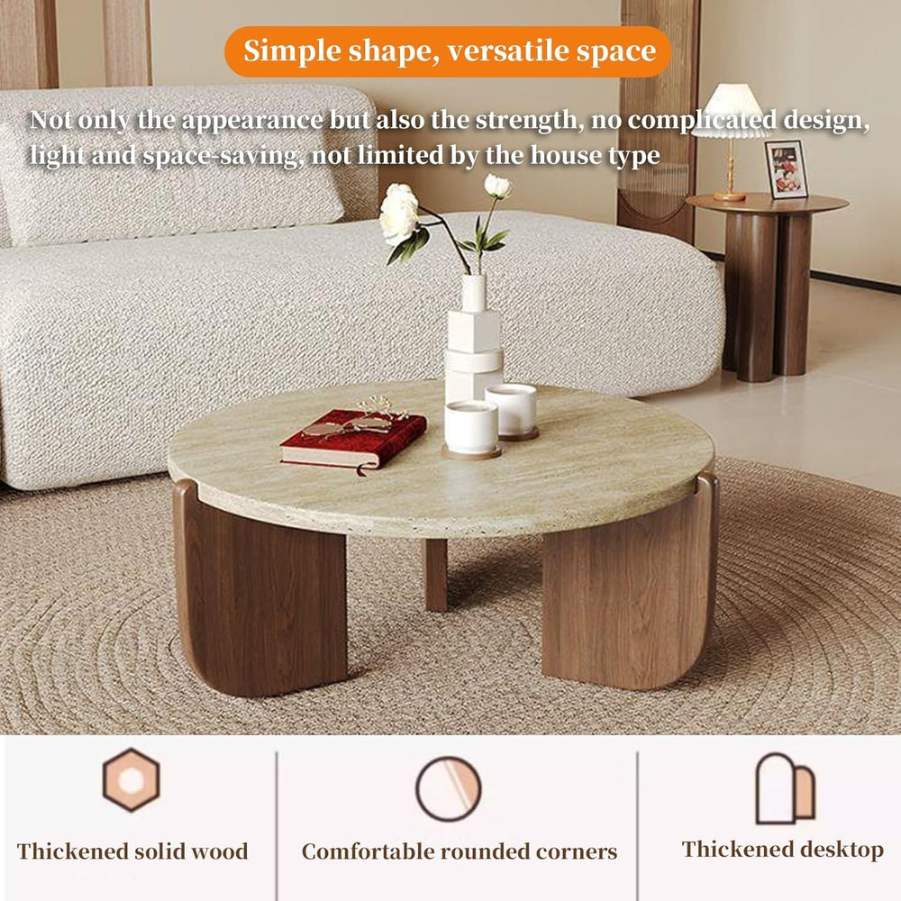 FORRTY Coffee Table,Sofa Table,End Tables, Slate Stone+Solid Wood, Sturdy And...
