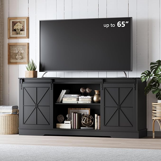 Farmhouse TV Stand for 65/60/55 Inch Tvs, Rustic Entertainment Center with St...