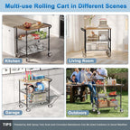 Leteuke Rolling Kitchen Carts with Wheels, 34" L x 17.5" W, 3-Tier Heavy Duty Utility Cart with Wood Tabletop, NSF Commercial Metal Serving Cart with Handle and Shelf Liner for Kitchen, Black