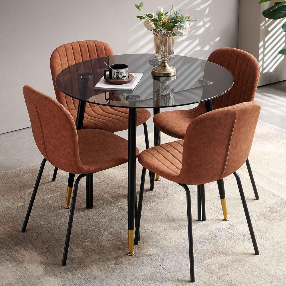 Set of 4 Dining Kitchen Mid-Century Modern Chairs with Metal Legs and PU Leat...