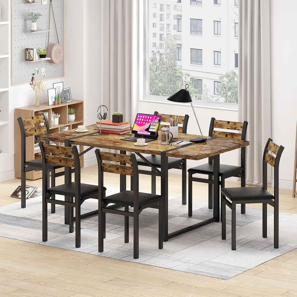 Recaceik 7-Piece Dining Table Set with 6 Chairs, 55" Wooden Kitchen Tabl...
