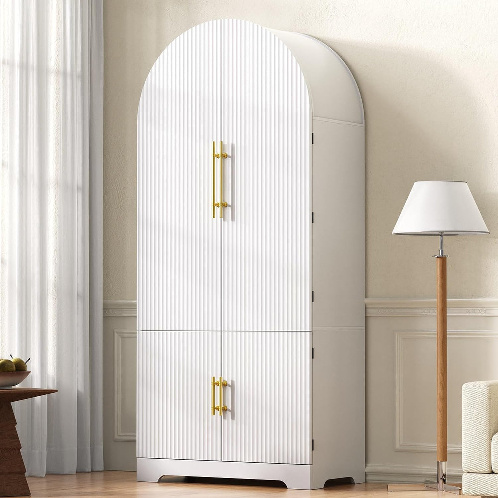 Virubi 72" Tall Arched Kitchen Pantry Cabinet, Fluted Storage Cabinets w...