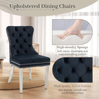 KCC Velvet Dining Chairs Set of 6, Upholstered High-end Tufted Dining Room Chair with Nailhead Back Ring Pull Trim Stainless Steel Legs, Contemporary Nikki Collection Modern Style for Kitchen, Black