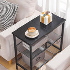 HOOBRO Black Side Table, 3-Tier Metal Side Table, Small Black Table with 2 Flat or Slant Adjustable Shelves for Small Spaces, Hallway, Living Room, Bedroom, Sturdy, Easy Assembly, Black BB23BZ01G1