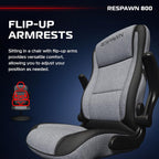 RESPAWN 800 Swivel Rocker Gaming Chair - Ergonomic Floor Gaming Seat with Lumbar Support, Flip Up Armrest, High Back, Pedestal Base, Comfortable No Wheels Console Video Game Rocker Chair - Gray Fabric