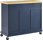 Crosley Furniture Madison Madison Rolling Kitchen Island Cart, Microwave Stand, Coffee Bar, with Shelves and Drawers, Navy