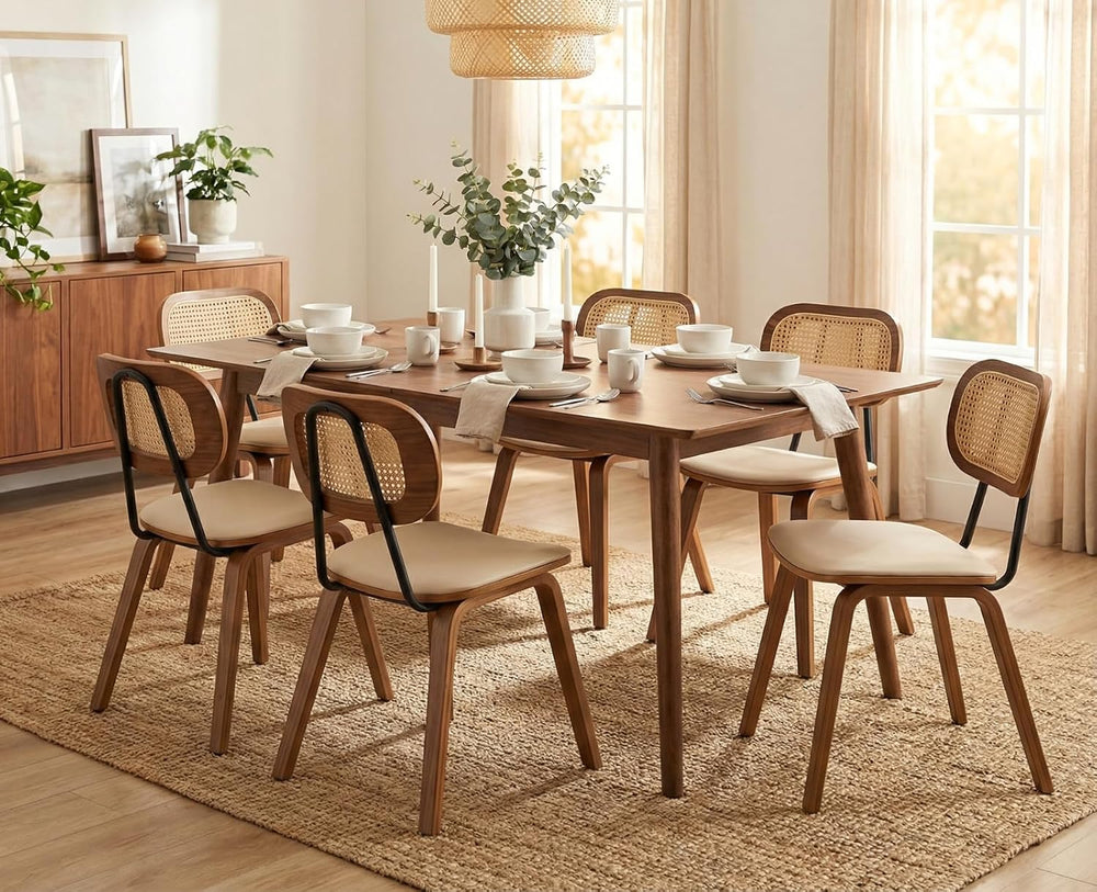 Ya-Home Mid-Century Dining Chairs Set of 6, PU Leather Kitchen Chairs with Ra...