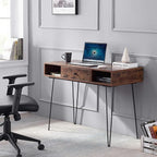 VECELO 39.3" Home Office Work Table with Drawers,Computer Desk with Hairpin Leg for Writing/Study,Classic Brown