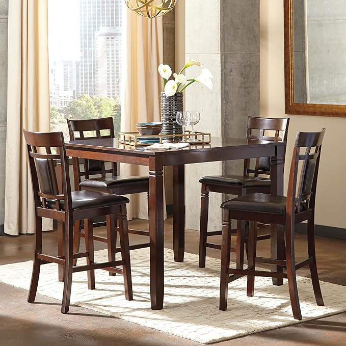 Signature Design by Ashley Bennox 5 Piece Counter Height Dining Set, Includes Table & 4 Barstools, Brown