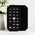 Velvet Ring Organizer Display Tray Jewelry Box Earring Holder Case for Wedding Birthday Christmas Day (Black)