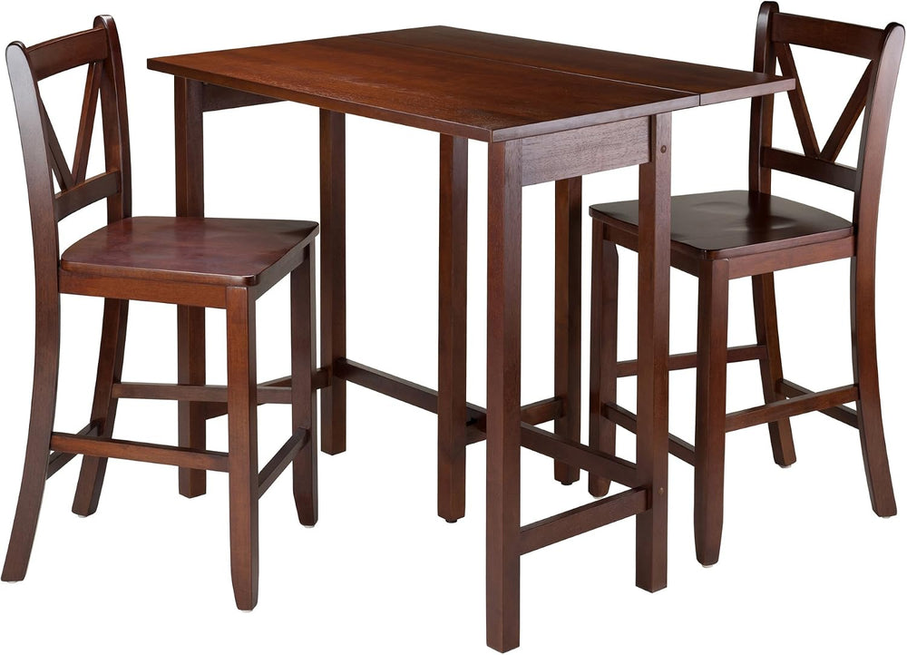 Winsome Lynnwood Collection 3 Piece Drop Leaf Table with 2 Counter V-Back Sto...