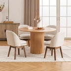Upholstered Dining Chairs Set of 4, Modern Linen Fabric Dining Room Chairs with Solid Wood Legs & Double-Padded Seat, Swivel Accent Desk Chair for Kitchen Dining Room Restaurant - Beige
