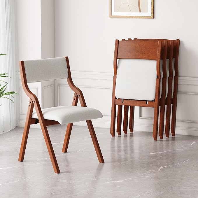 Ball & Cast Upholstered Folding Dining Chairs Set of 2, Foldable Wooden Chair 2-Pack, Portable Office Meeting-Chair for Kitchen Outdoor Activity, Easy Carry & Storage, Cherry+Cream