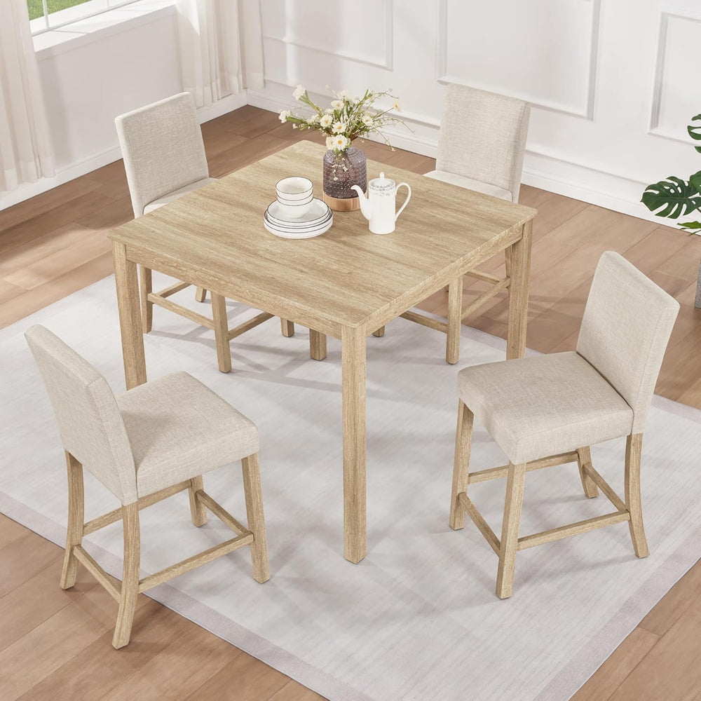 RuiSiSi 5-Piece Counter Height Dining Table Set, Square Dining Table White wi...