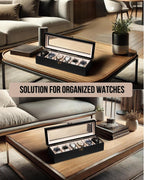 Watch Box, Watch Case for Men Women with Large Glass Lid, Wooden Watch Display Storage Box with 6 - Slots, Charcoal Black Mens Watch Box Organizer