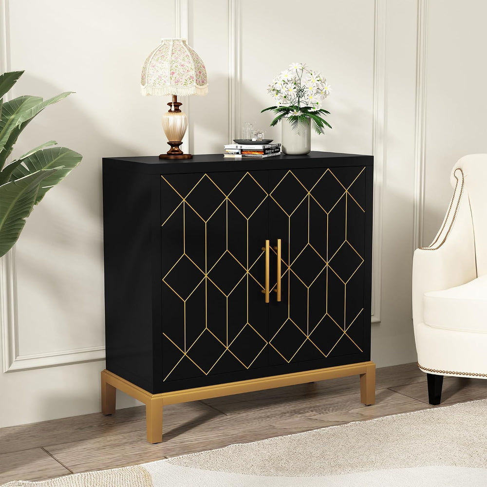 ARTPOWER Accent Cabinet with Doors, Modern Storage Cabinet, Black