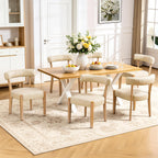RNKSFX Modern Dining Chairs Set of 4, Faux Leather Upholstered Kitchen & Dining Room Chairs, Mid Century Modern Wooden Dining Chairs Oversized Sturdy Rounded Chairs Curved Back, Beige