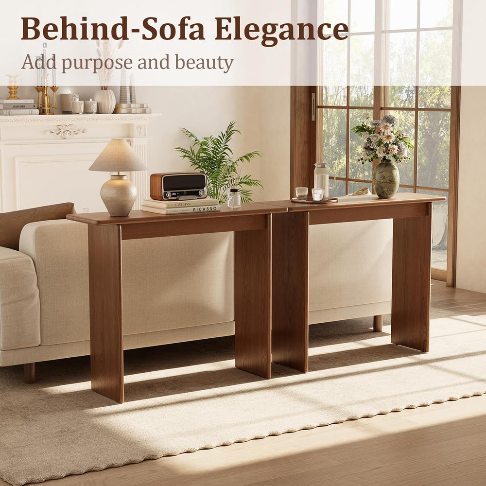 AQIMUELE Walnut Console Table Thin Rubberwood Minimalist Mid-Century Style | ...