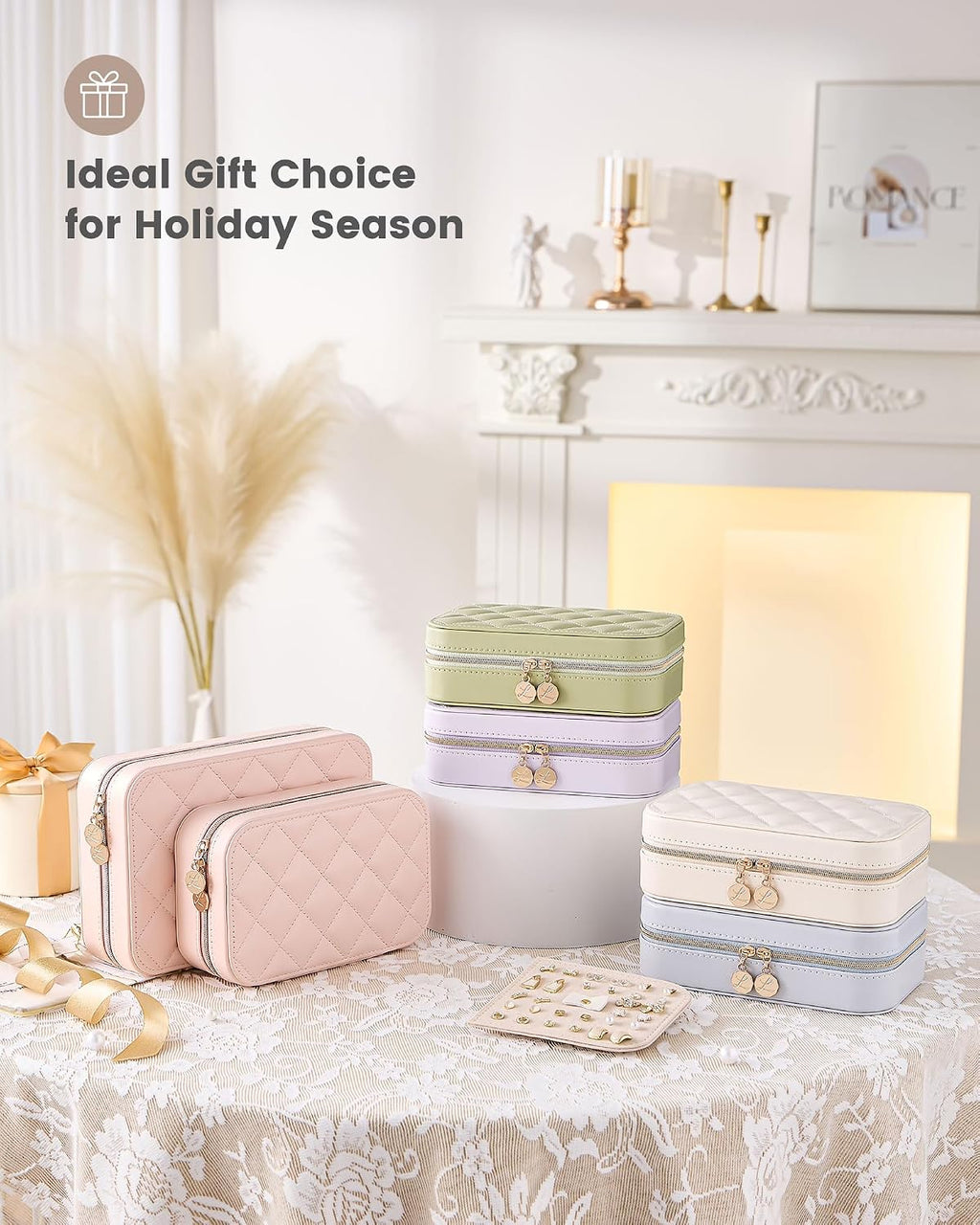 Lolalet Travel Jewelry Case for Women Girls, PU Leather Jewelry Organizer with Clear Storage Bag Small Portable Jewelry Box for Necklace Bracelet Earring Ring Birthday Bridesmaid Gifts -Medium/Black