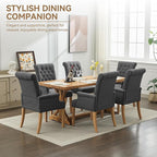 Fabric Dining Chair with Arms, Upholstered Tufted High Back Dining Room Chairs, Accent Armchair with Solid Wood Leg and Nailhead Trim, Kitchen Dining Living Room, Dark Grey