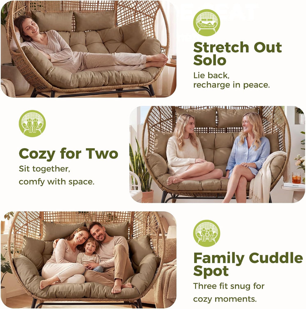 RADIATA 2-Person Double Egg Chair, 57.1" Extra Wide Outdoor Wicker Loves...