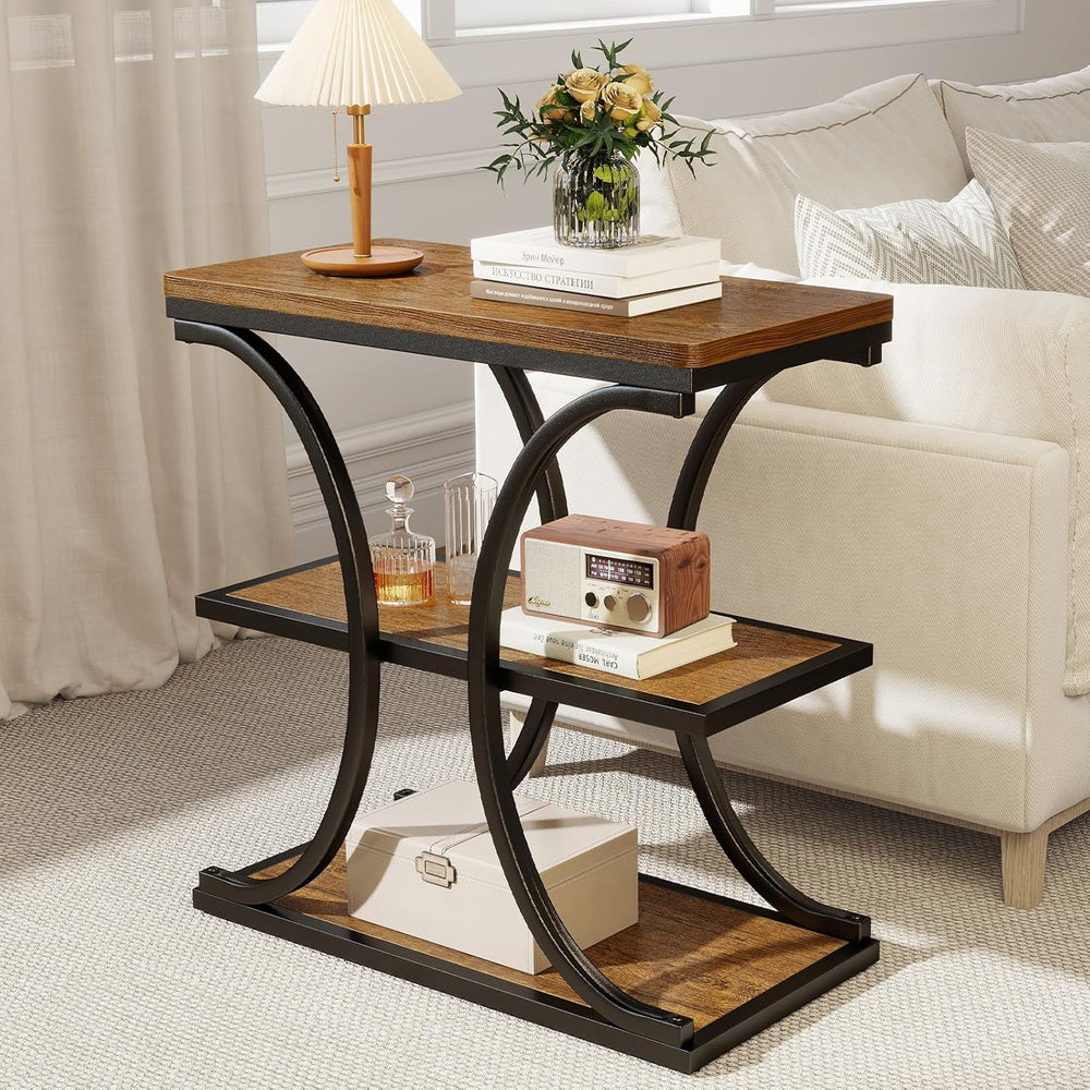 BECHAEO 24" End Tables Living Room, Industrial 3-Tier Small Side Table w...