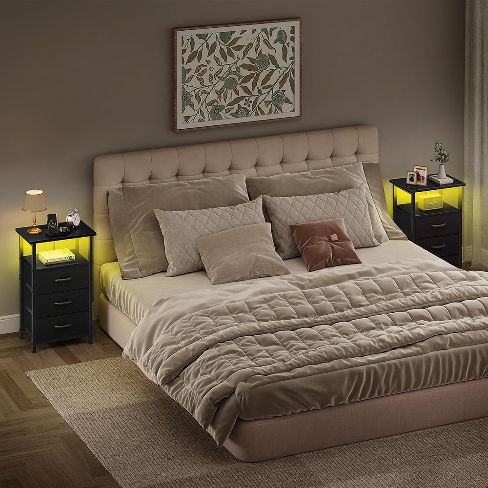 Vagusicc Night Stand Set 2 with Charging Station, LED Nightstand for Bedroom,...