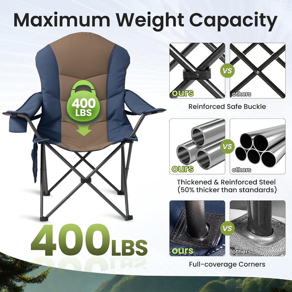 2 Pack Folding Camping Chairs for Adults - High Back Padded Outdoor Lawn Chai...