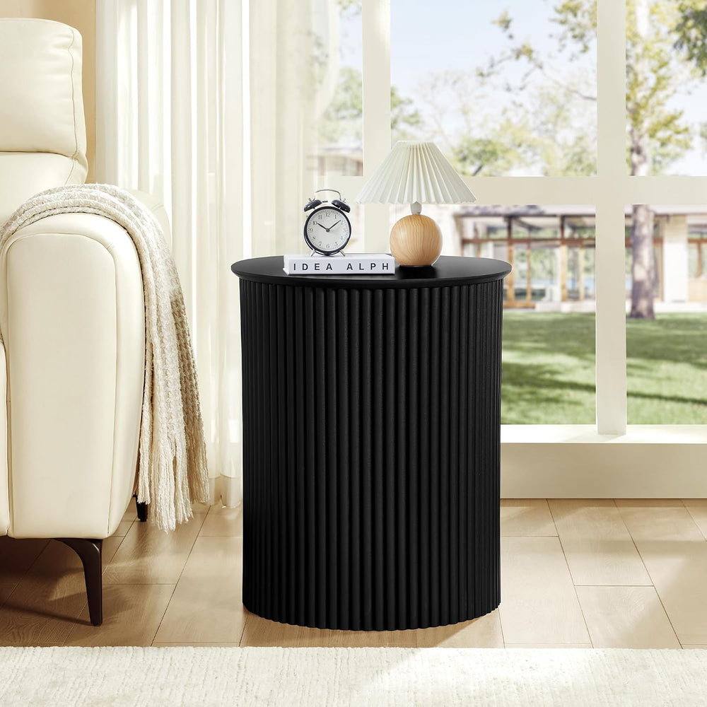 AVZEAR Small Round Side Table Fluted Night Stand Set of 2, 17.7" Mid Cen...