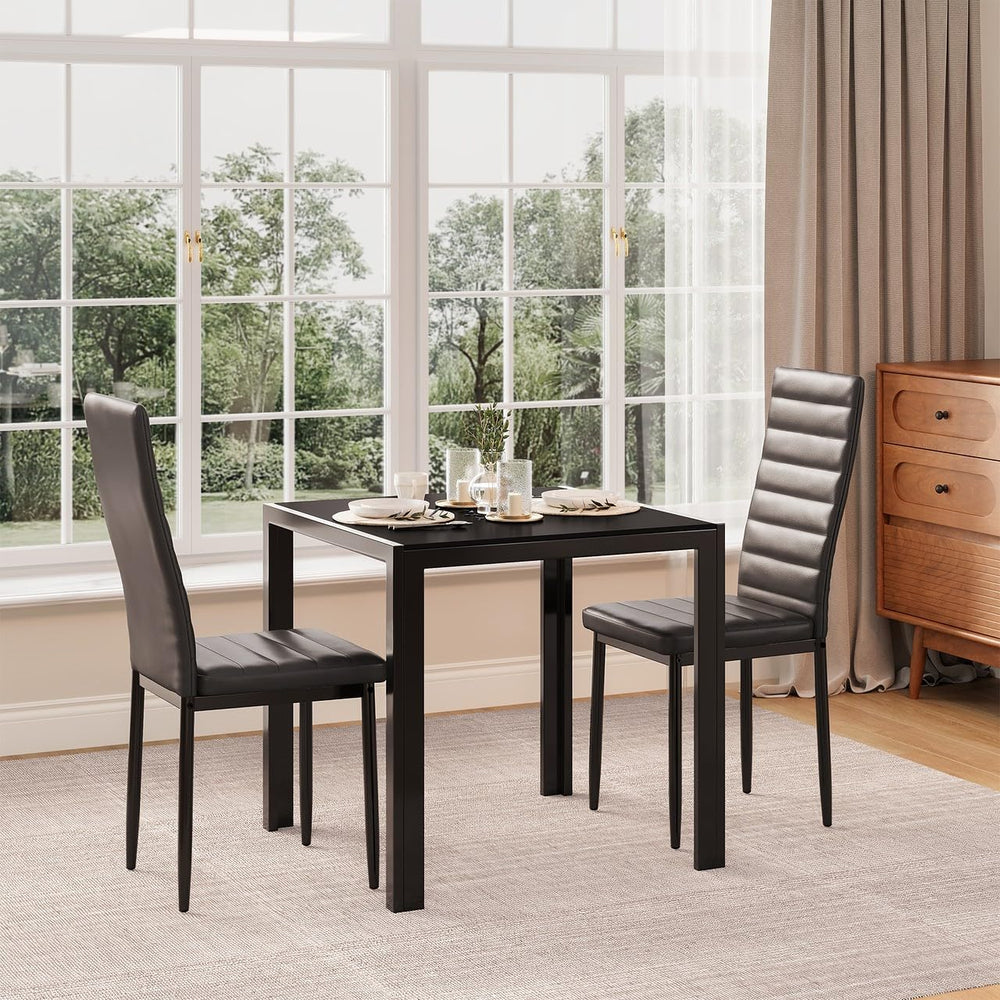 Gizoon 3 Piece Glass Dining Table Set, Kitchen Table and Chairs Set for 2