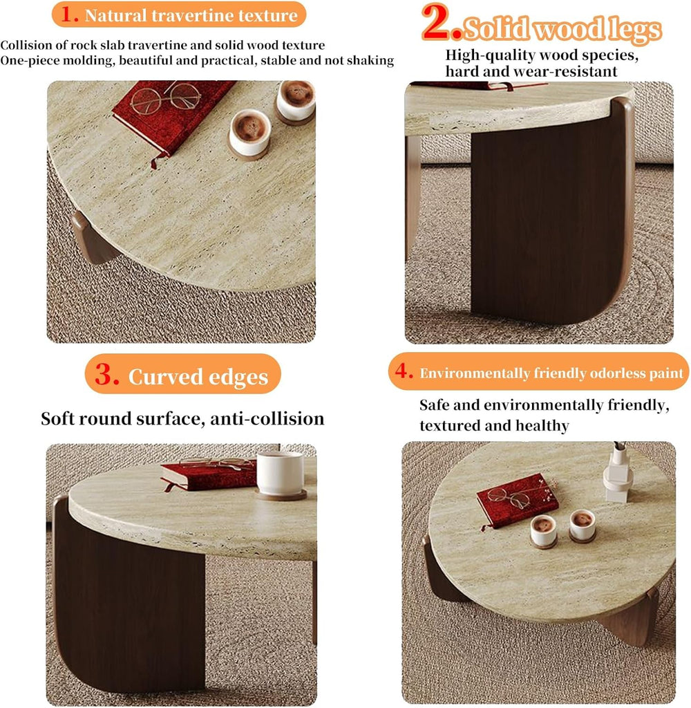 FORRTY Coffee Table,Sofa Table,End Tables, Slate Stone+Solid Wood, Sturdy And...
