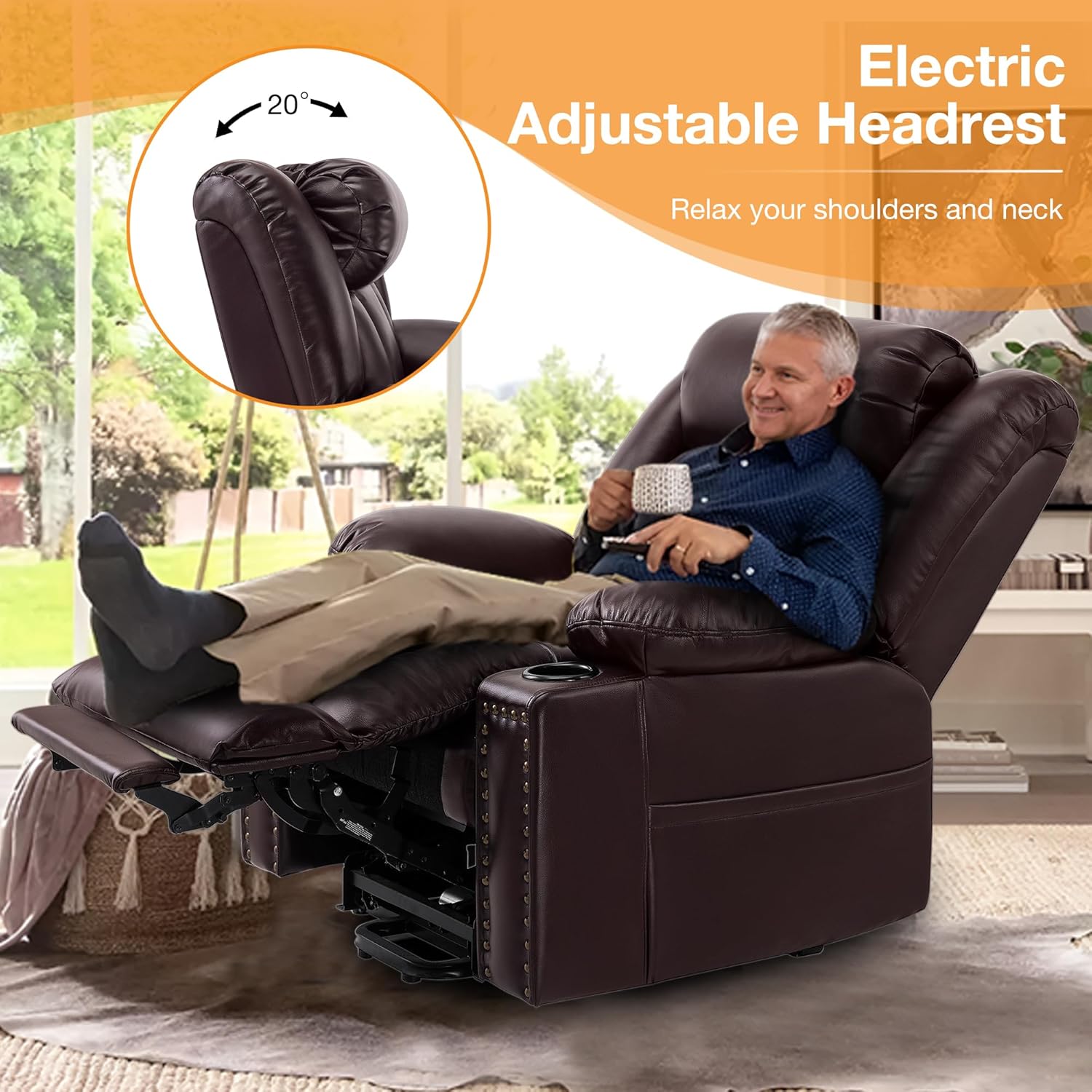 Triple Motor Large Power Lift Recliner Chair for Elderly with Heat and Massage, Lay Flat Lift Chairs for Seniors Infinite Position, Extended Footrest, USB Ports (Dark Brown)