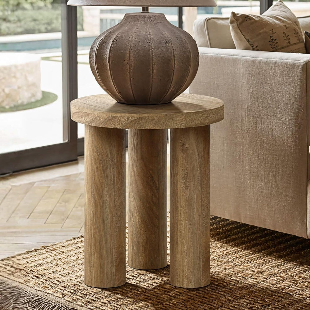 LuxenHome Round Side Table, 19" Tall End Table with 3 Pillar Legs, Moder...