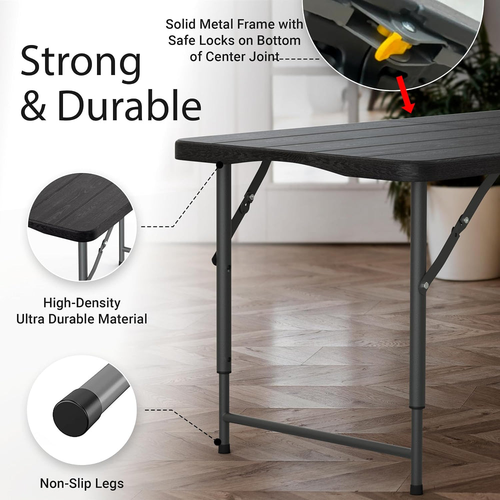 4 Feet Foldable Table Adjustable Height with Built in Handle, Steel Legs | 4F...