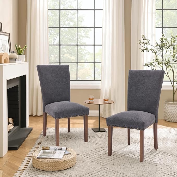 Parsons Dining Chairs Set of 2, Upholstered Nailhead Dining Room Kitchen Side...