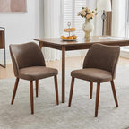 Dining Chair Set of 2, Leather Upholstered Dining Chair with Wood Legs, Wing Backrest, Wooden Kitchen Chair, Kitchen Chairs with Thick Cushions for Dining Room, Living Room, Taupe
