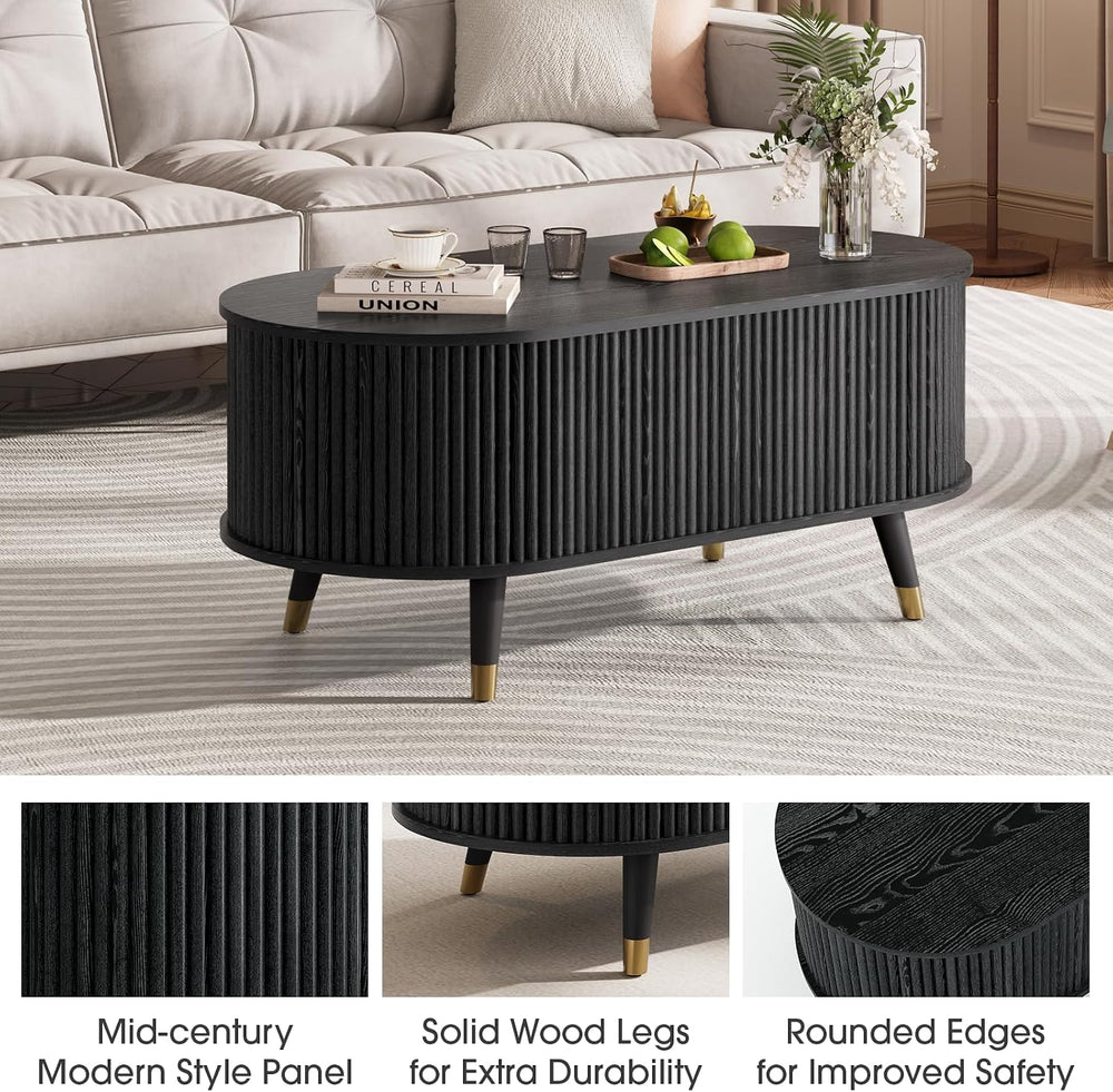 JOINICE Oval Lift Top Coffee Table with Storage for Living Room,43",Black