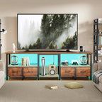 TV Stand for 80/75 Inch TV, LED Entertainment Center with 4 Fabric Drawers and Power Outlets, Modern Industrial TV Media Console for Living Room, Bedroom Storage Cabinet - 71'' Rustic Brown