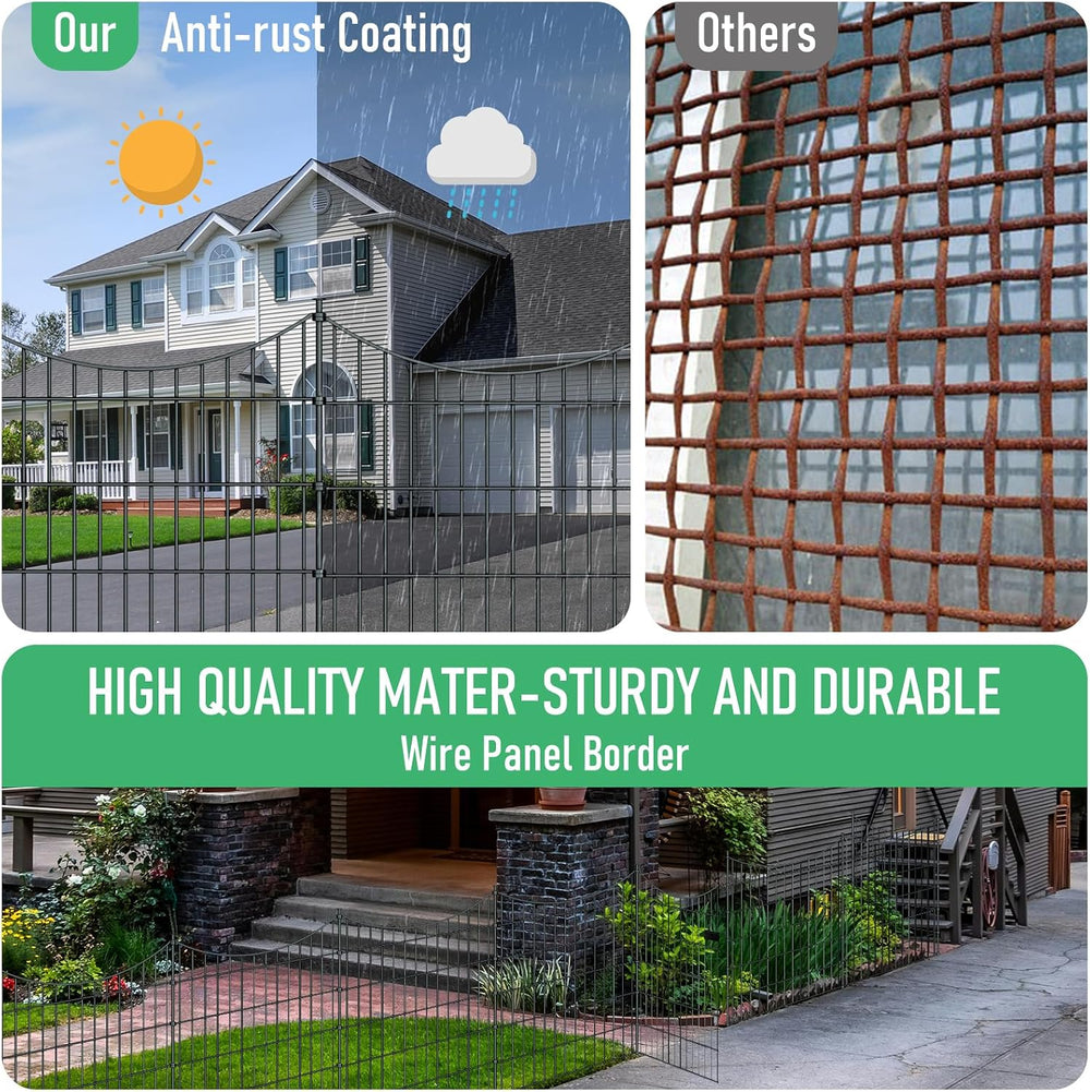 10‑Panel No‑Dig Metal Garden Fence 40"H x 23.6'L Dog Fence Outdoor f...