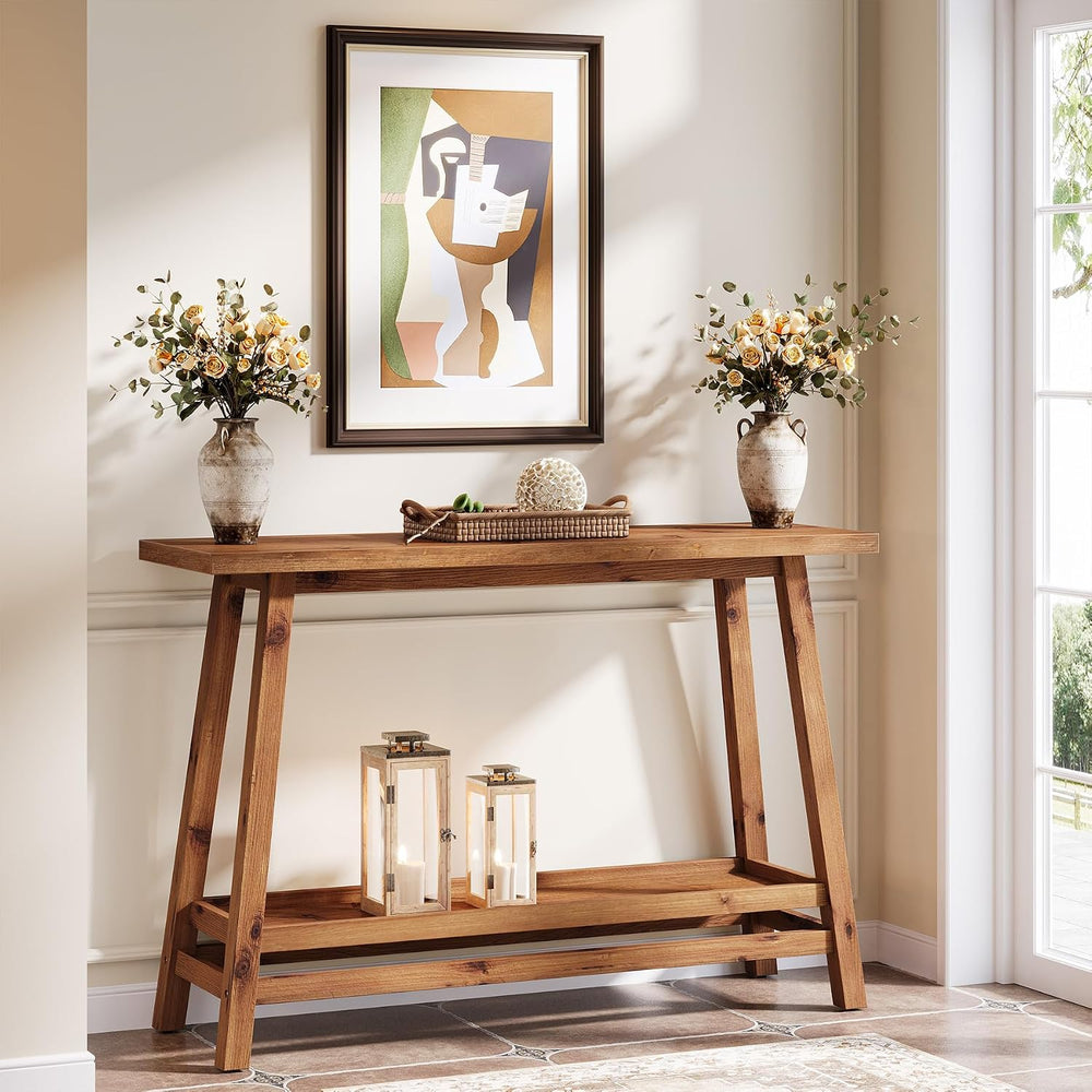 41.3" Farmhouse Console Table, Solid Wood Entryway Table with Storage Sh...