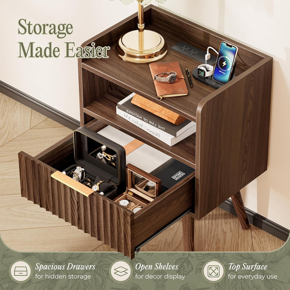 Huuger Nightstand Set of 2 with Charging Station, USB-C Port, End Tables