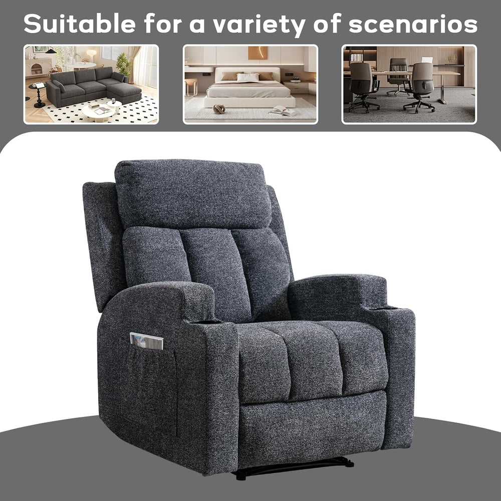 CANMOV Manual Recliner Chair with Massage and Heat, Soft Fabric Recliner Chai...