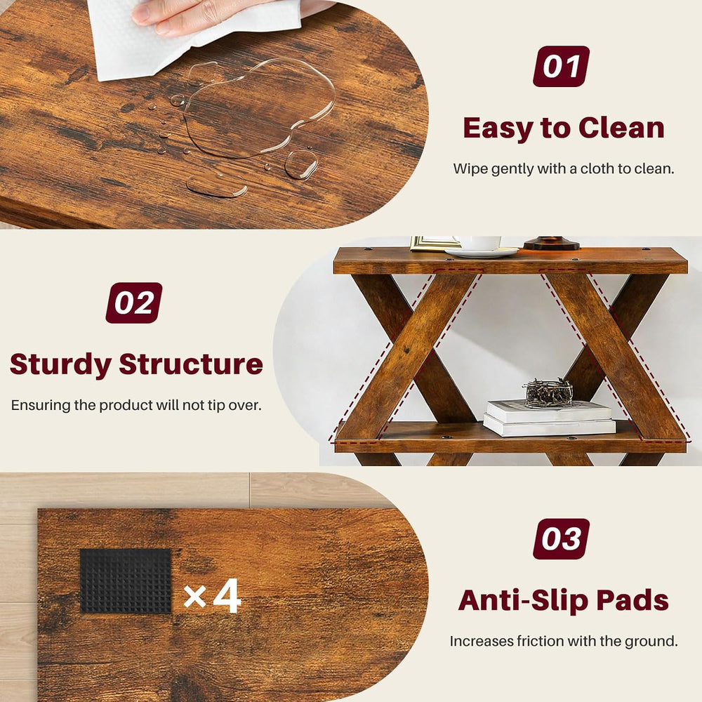 3 Tier Side Table with Side Guard Rails & Anti-Slip Pads, Narrow End Tabl...