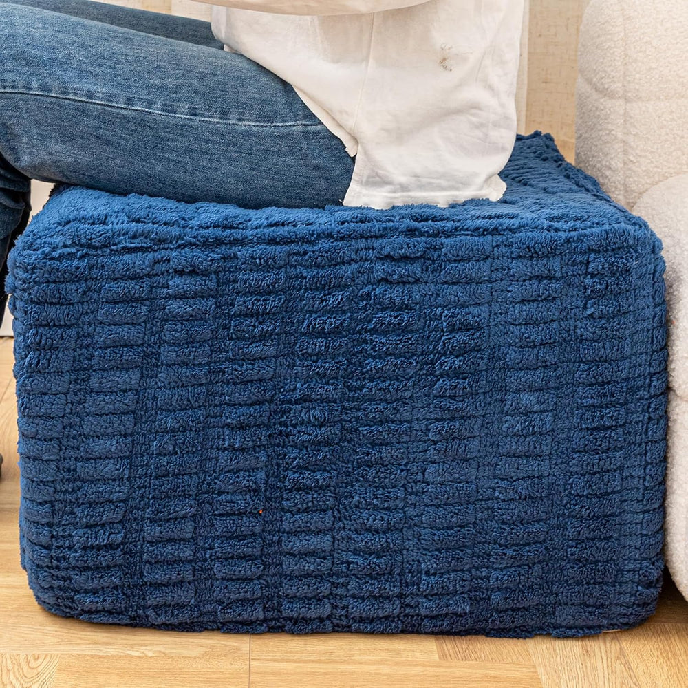 Round Plush Ottoman Pouf Stuffed– Fluffy Ottoman Foot Rest with Modern Foam F...