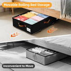 Under Bed Storage with Wheels,Underbed Storage with Sturdy Sidewalls/Bottom, Clear Cover, Label and PU Handle, Rolling Under Bed Drawers for Clothes, Shoes, 6.5 Inch Height,Black, 2 Pack
