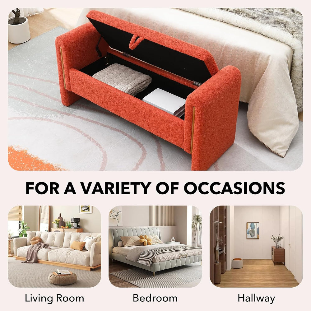 NIOIIKIT 52" Storage Ottoman Bench, Teddy Upholstered Storage Bench with...