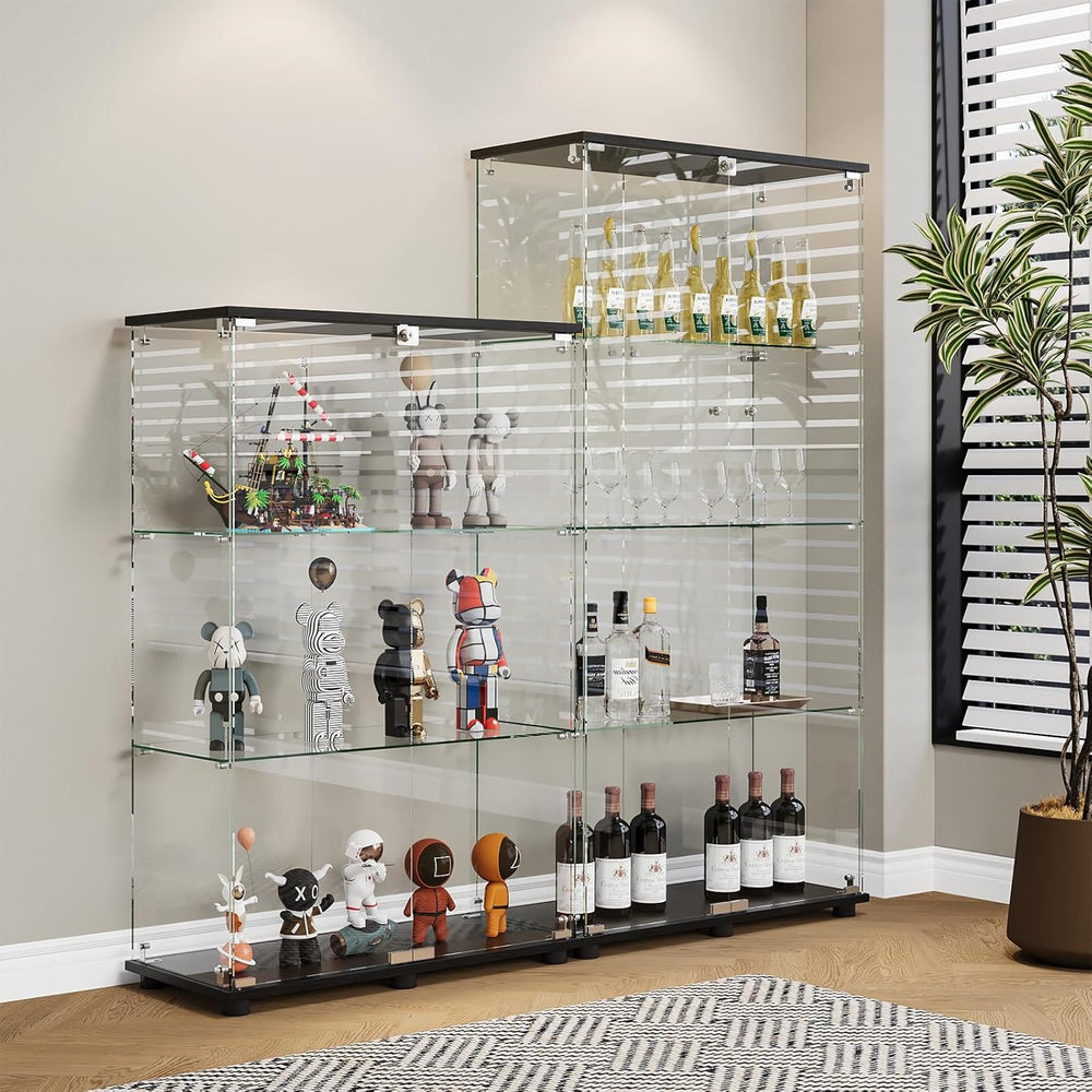 Glass Display Cabinet with 4-Shelf Double Doors and Lock, Curio Cabinet 5mm T...