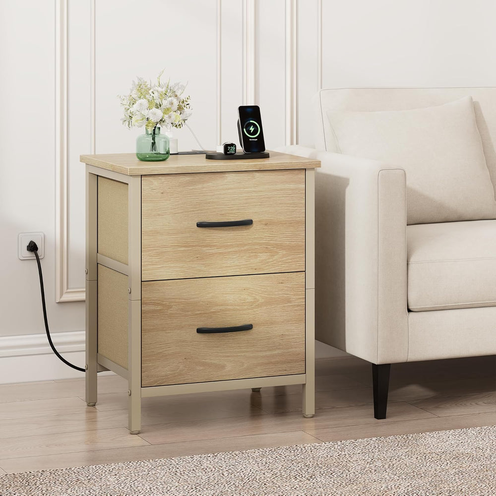 Vagusicc Nightstand Set of 2 with Charging Station, End Table Bedside Table w...
