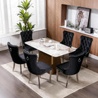 Mid Century Modern Dining Chairs Set of 6, Black Velvet Upholstered Tufted Back, Kitchen & Dining Room Chairs, Brushed Silver Metal Legs, Nailhead Trim, Sillas para Comedor (Black, 6 Pcs)